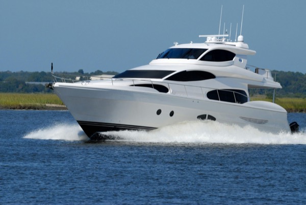 A motor yacht under way